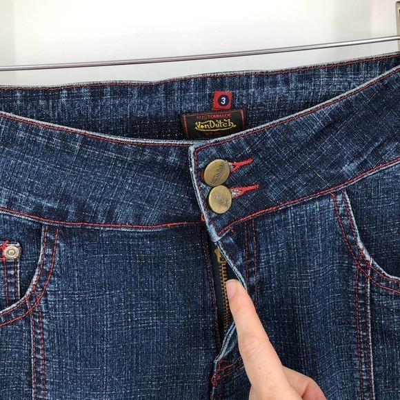 Vintage Von Dutch Capri Jeans Juniors Size 3 Y2K Embroidered Med Wash Mid Rise - Picture 5 of 12